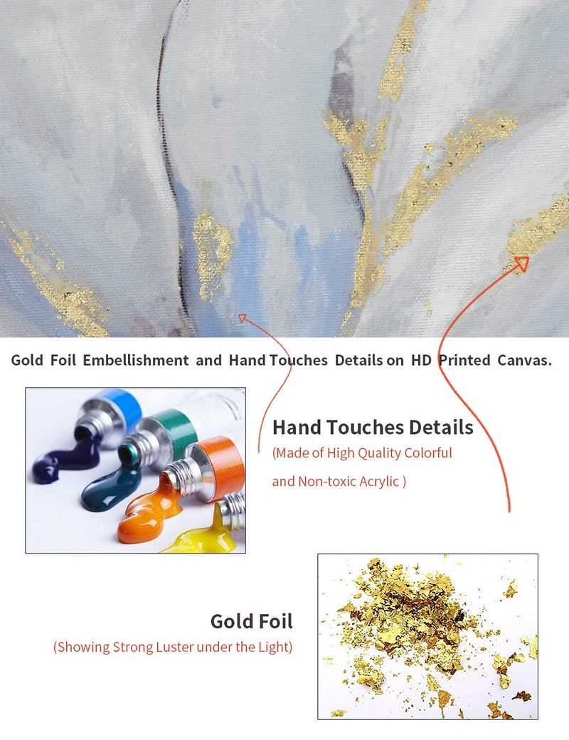 Goldfoilart Floral Wall Art Gold Flower Canvas Pictures with Foil Embellishment Painting Grey Print Framed Artwork for Bedroom Bathroom Living Room Office Wall Decor 24" x 24" - Image 5